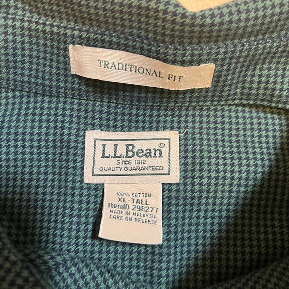 L.L. Bean Wicked Good Flannel Shirt Green and Navy Houndstooth Extra Large Tall - Picture 3 of 3